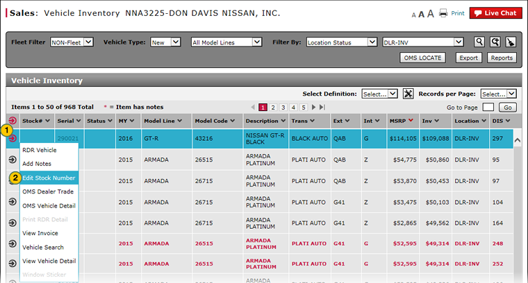 Vehicle Inventory page with Ed